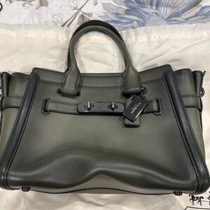 Green leather coach purse